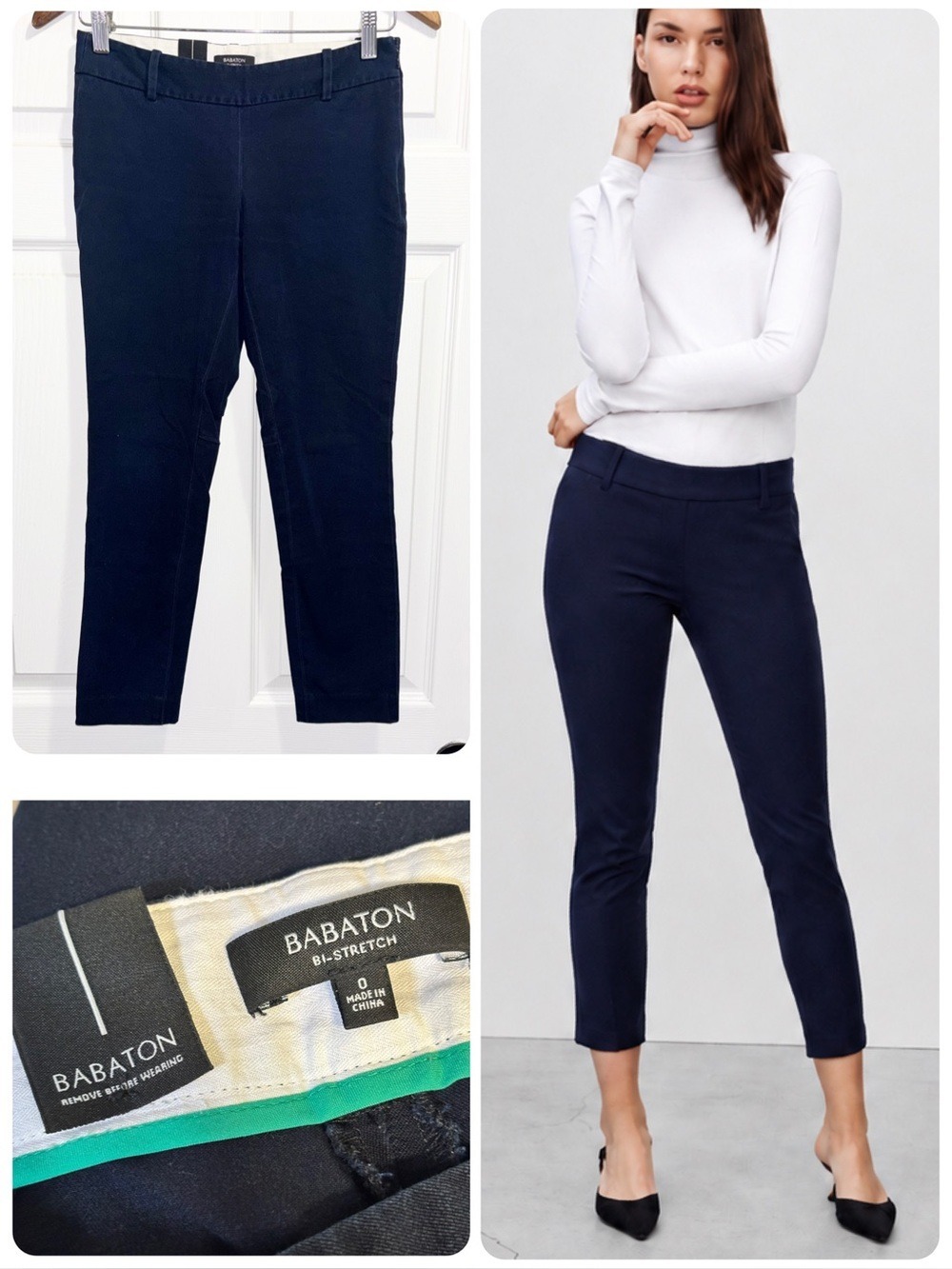 NWT Aritzia Babaton Elliot Bi Stretch Navy Blue Slim Cropped Ankle Pants Size 0